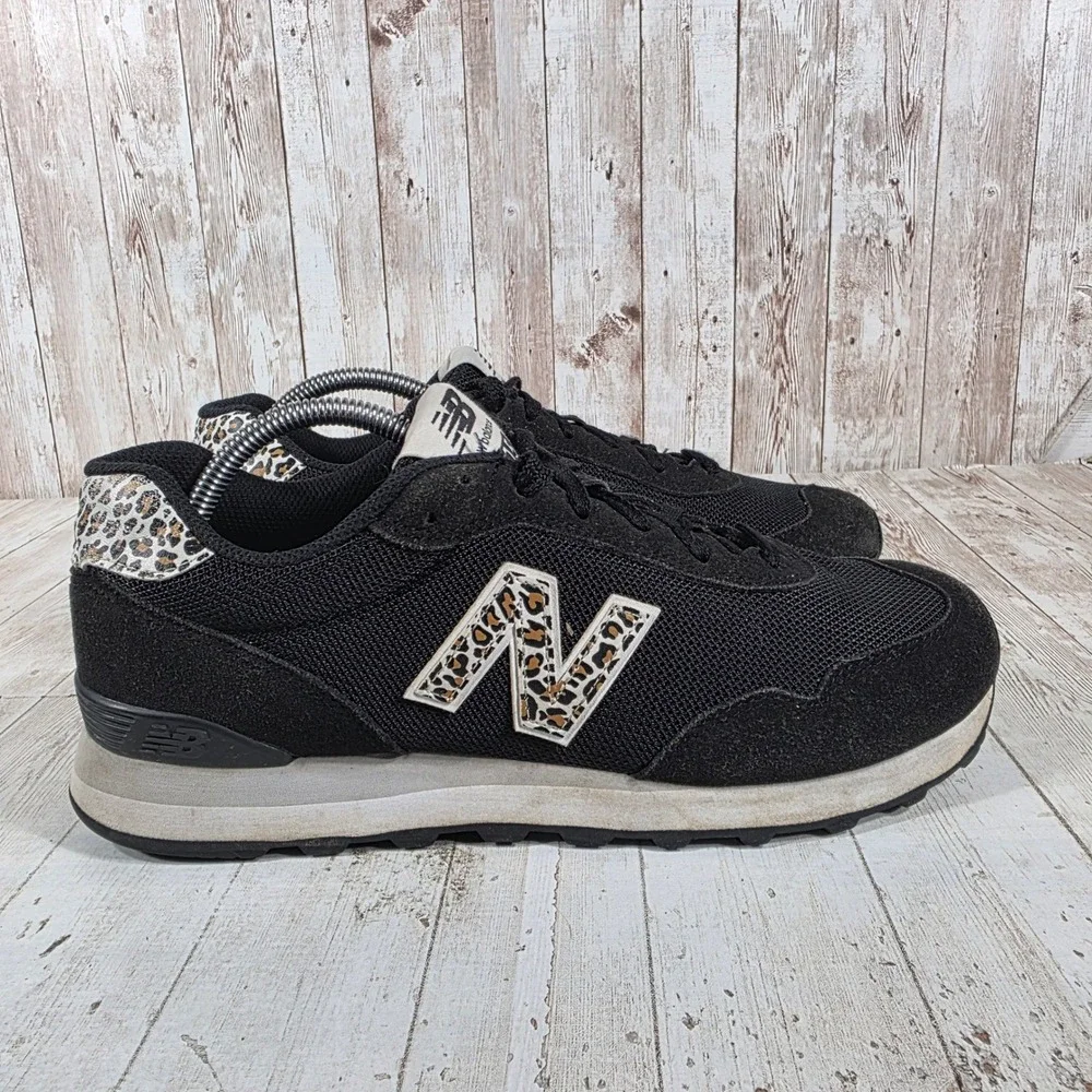 New Balance 515 Womens Black Leopard Print Suede Mesh Sneakers WL515AH3 Size 11